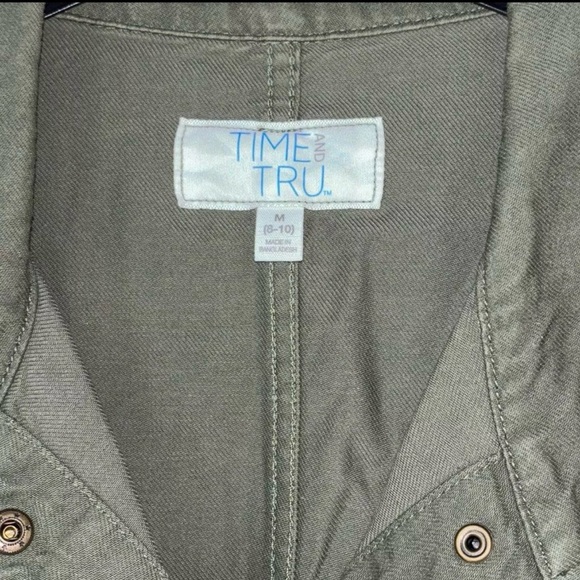 Time & Tru Olive Green Utility Tie Waist Jacket Medium - Picture 5 of 6